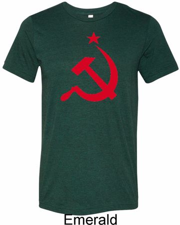 Red Hammer and Sickle Mens Tri Blend Crewneck Shirt