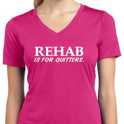 Rehab Is For Quitters Ladies Moisture Wicking V-neck Shirt