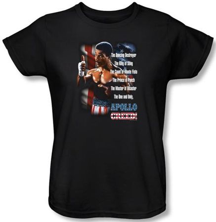 Rocky Ladies T-shirt One And Only Apollo Creed Black Tee Shirt