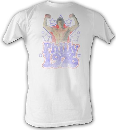 Rocky T-shirt Distressed Philly 1976 Adult White Tee Shirt
