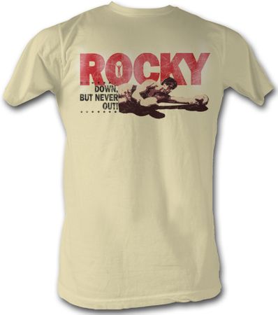 Rocky T-shirt Down But Never Out Adult Vintage White Tee Shirt