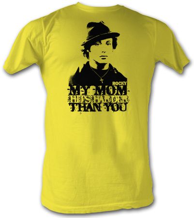 Rocky T-shirt My Mom Hits Harder Adult Yellow Tee Shirt