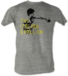 Rocky T-shirt Stallion Block Text Adult Heather Gray Tee Shirt
