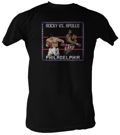 Rocky T-shirt Super Fight Rocky vs Apollo Adult Black Tee Shirt
