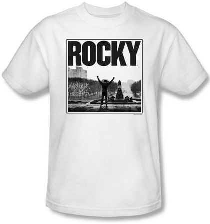 Rocky T-shirt Top Of The Stairs Adult White Tee Shirt