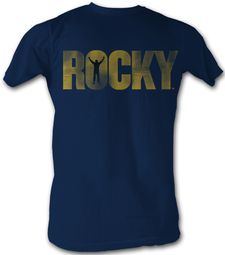 Rocky T-Shirt Yellow Logo Classic Adult Navy Tee Shirt