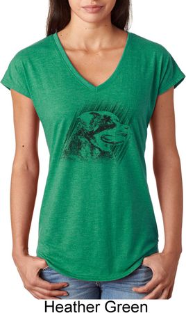 Rottweiler Sketch Ladies Tri Blend V-Neck Shirt