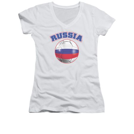 Russia Soccer Futbol Shirt Juniors V Neck White Tee T-Shirt