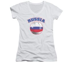 Russia Soccer Futbol Shirt Juniors V Neck White Tee T-Shirt
