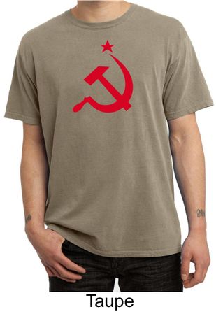 Russian Shirt Hammer and Sickle Red Print Adult Pigment Dyed T-shirt
