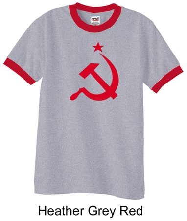 Russian Shirt Hammer and Sickle Red Print Adult Ringer Shirt