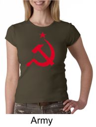 Russian Shirt Hammer and Sickle Red Print Ladies Crew Neck Shirt