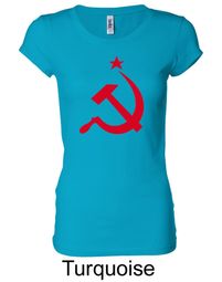 Russian Shirt Hammer and Sickle Red Print Ladies Longer Length Shirt