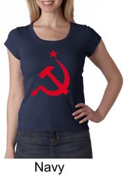 Russian Shirt Hammer and Sickle Red Print Ladies Scoop Neck Shirt