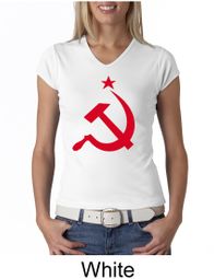 Russian Shirt Hammer and Sickle Red Print Ladies V-neck Shirt