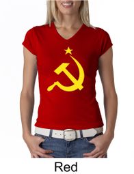 Russian Shirt Hammer and Sickle USSR Ladies V-neck Shirt
