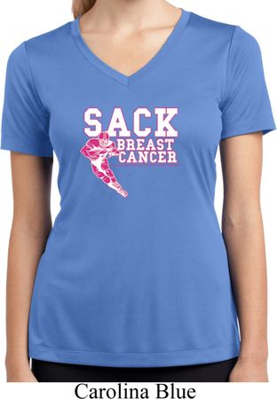 Sack Breast Cancer Ladies Moisture Wicking V-neck Shirt