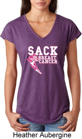 Sack Breast Cancer Ladies Tri Blend V-Neck Shirt