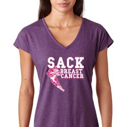 Sack Breast Cancer Ladies Tri Blend V-Neck Shirt