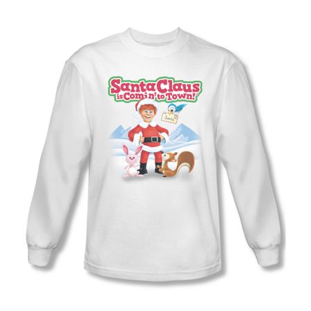 Santa Clause Shirt Animal Friends Long Sleeve White Tee T-Shirt