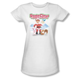 Santa Clause Shirt Juniors Animal Friends White T-Shirt