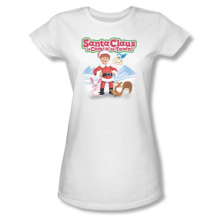 Santa Clause Shirt Juniors Animal Friends White T-Shirt