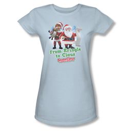 Santa Clause Shirt Juniors From Kringle Light Blue T-Shirt