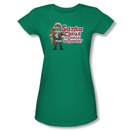 Santa Clause Shirt Juniors Logo Kelly Green T-Shirt