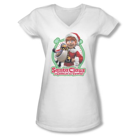 Santa Clause Shirt Juniors V Neck Penguin Pal White T-Shirt