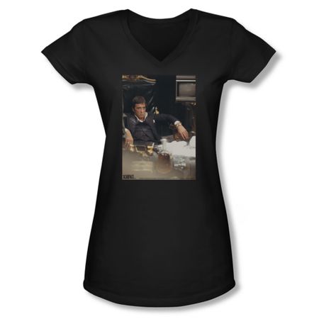 Scarface Shirt Juniors V Neck Sit Back Black Tee T-Shirt