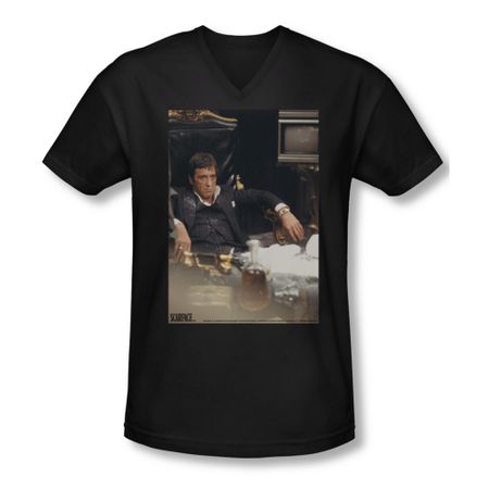 Scarface Shirt Slim Fit V Neck Sit Back Black Tee T-Shirt