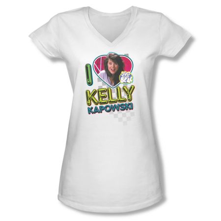 Saved By The Bell Shirt Juniors V Neck Kelly White T-Shirt