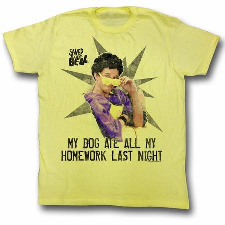 Saved By The Bell Shirt My Homework Adult Yellow Tee T-Shirt