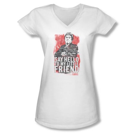 Scarface  Shirt Juniors V Neck Little Friend White Tee T-Shirt