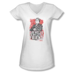 Scarface  Shirt Juniors V Neck Little Friend White Tee T-Shirt