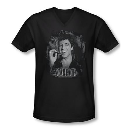 Scarface Shirt Slim Fit V Neck Smokey Scar Black Tee T-Shirt