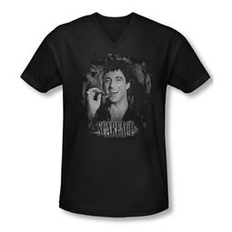 Scarface Shirt Slim Fit V Neck Smokey Scar Black Tee T-Shirt
