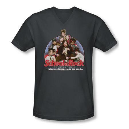 School Of Rock Shirt Slim Fit V Neck I Pledge Allegiance Charcoal Tee T-Shirt