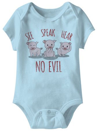 See Speak Hear No Evil Funny Baby Romper Blue Infant Babies Creeper