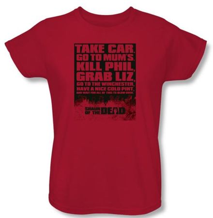 Shaun Of The Dead Ladies T-shirt Movie List Red Tee Shirt