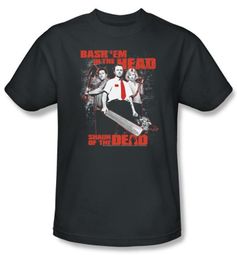 Shaun Of The Dead T-shirt Movie Bash Em Adult Charcoal Tee Shirt