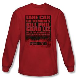Shaun Of The Dead T-shirt Movie List Adult Red Long Sleeve Shirt
