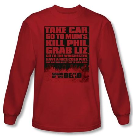 Shaun Of The Dead T-shirt Movie List Adult Red Long Sleeve Shirt