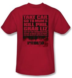 Shaun Of The Dead T-shirt Movie List Adult Red Tee Shirt