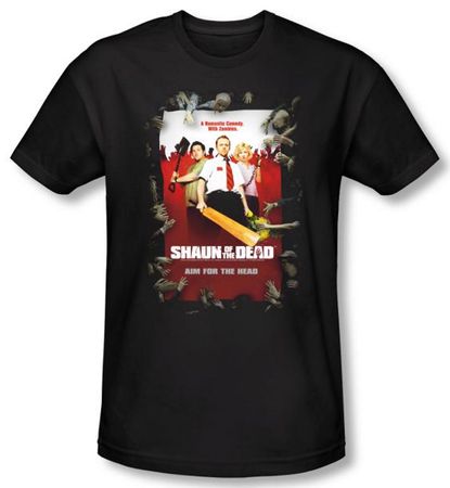 Shaun Of The Dead T-shirt Movie Poster Adult Black Slim Fit Tee Shirt