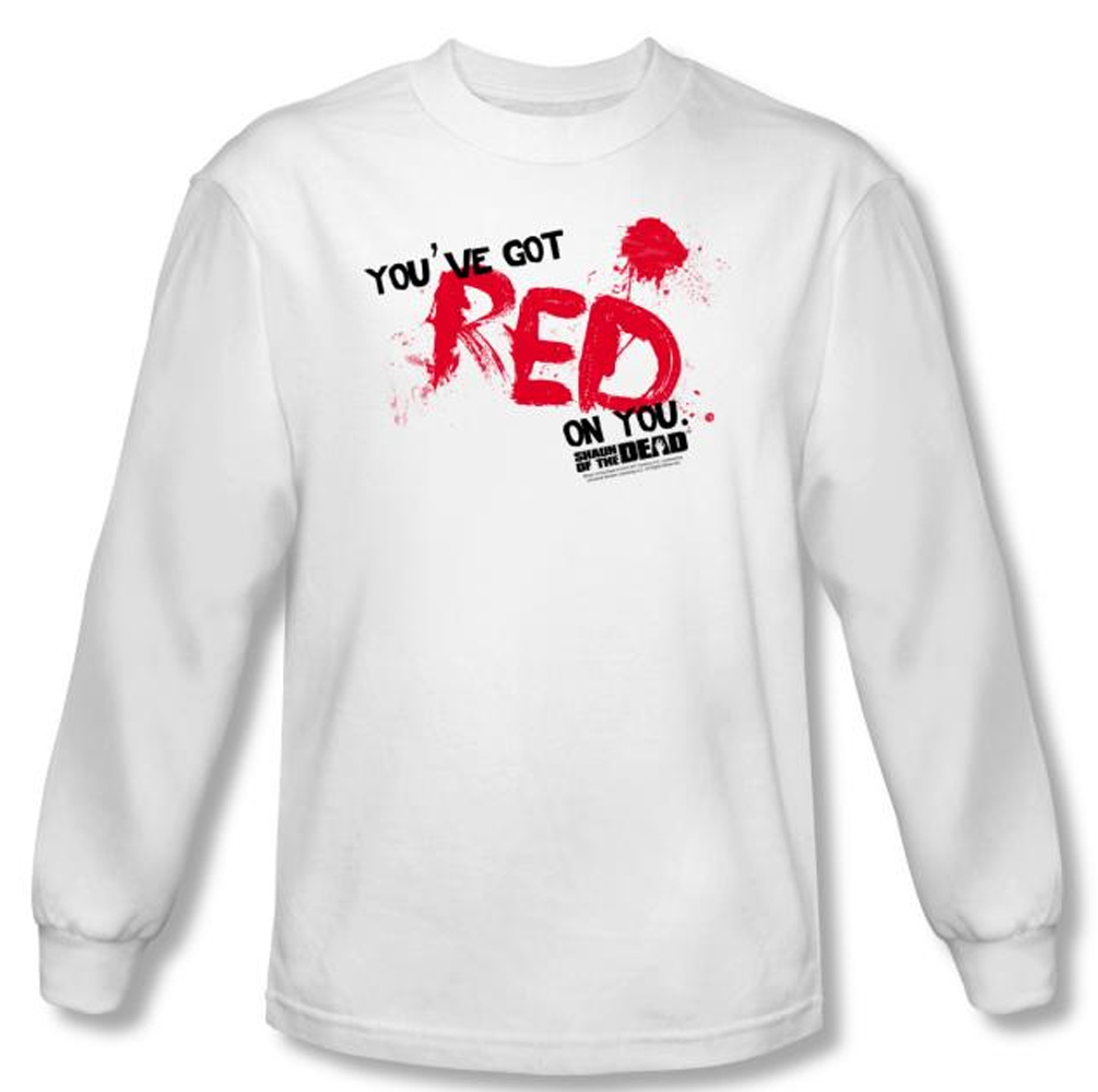 Shaun Of The Dead Tshirt Red On You Adult White Long Sleeve Tee Shirt