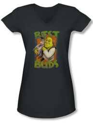 Shrek Shirt Juniors V Neck Best Buds Charcoal Tee T-Shirt Shrek Shirt Juniors V Neck Best Buds Charcoal Tee T-Shirt