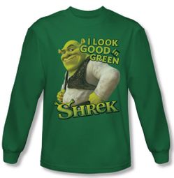Shrek Shirt Looking Good Long Sleeve Kelly Green Tee T-Shirt