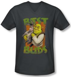 Shrek Shirt Slim Fit V Neck Best Buds Charcoal Tee T-Shirt Shrek Shirt Slim Fit V Neck Best Buds Charcoal Tee T-Shirt