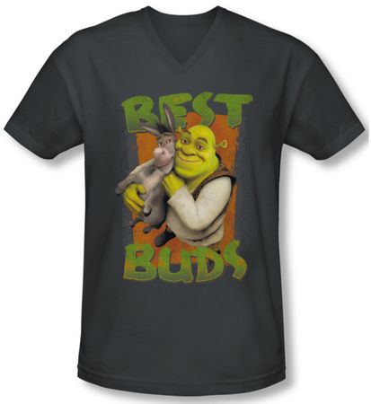 Shrek Shirt Slim Fit V Neck Best Buds Charcoal Tee T-Shirt
